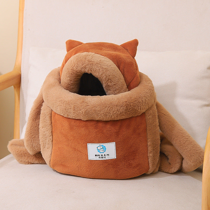 KFX-8199229 Cute Japanese and Korean Style Velvet Cat Backpack in Soft Gray, Pink, Light Gray, and Coffee Color - M and L Sizes Available