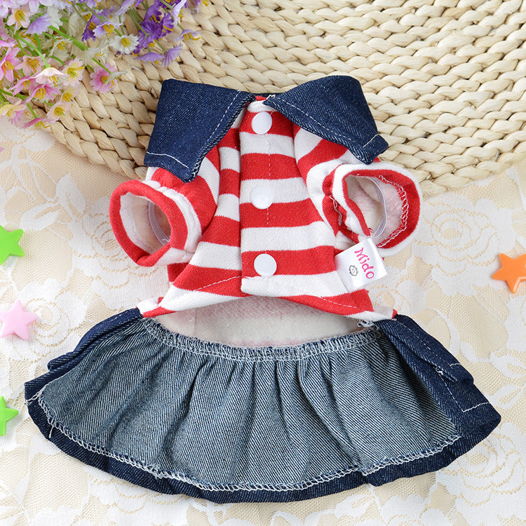 KFX-8201149 Cute Denim Dog Suspenders with Striped Bear Design and Four-Legged Trousers