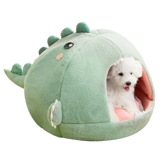 KFX-8202813 Dinosaur-Themed Semi-Closed Pet Bed in Fruit Green and Purple Options for Small to Large Dogs