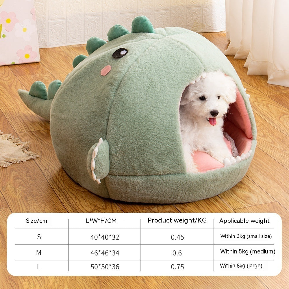 KFX-8202813 Dinosaur-Themed Semi-Closed Pet Bed in Fruit Green and Purple Options for Small to Large Dogs