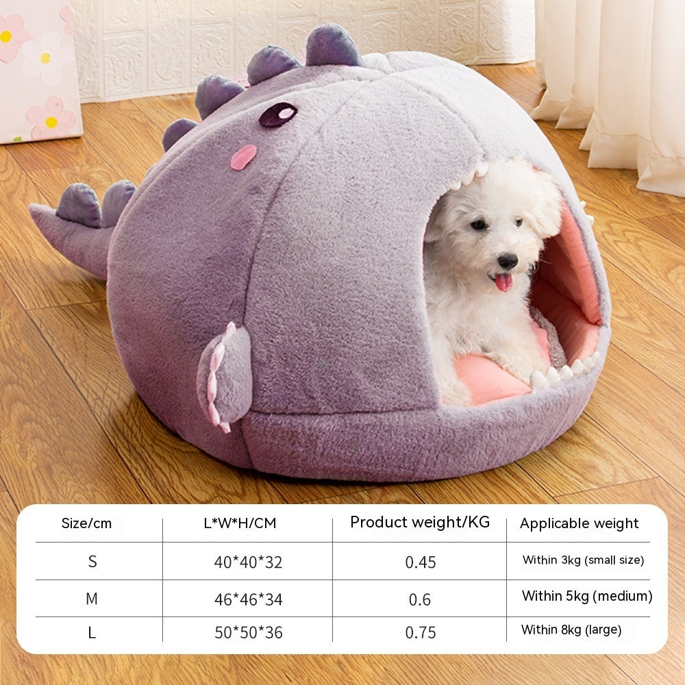 KFX-8202813 Dinosaur-Themed Semi-Closed Pet Bed in Fruit Green and Purple Options for Small to Large Dogs