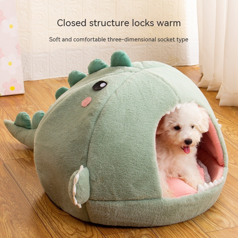 KFX-8202813 Dinosaur-Themed Semi-Closed Pet Bed in Fruit Green and Purple Options for Small to Large Dogs