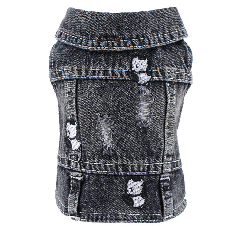 KFX-8203325 Black Ripped Denim Vest for Dogs - XS to XXL Sizes Available