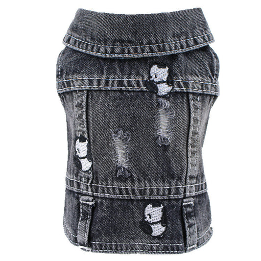 KFX-8203325 Black Ripped Denim Vest for Dogs - XS to XXL Sizes Available