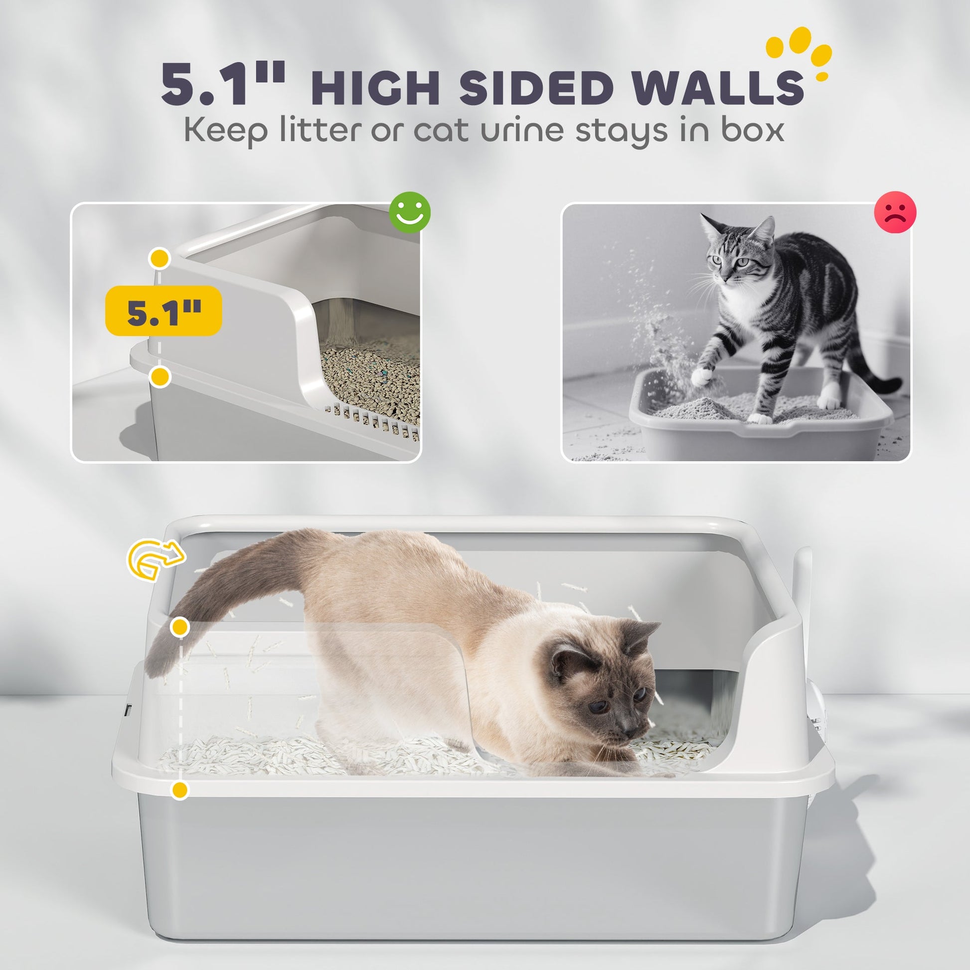 KFX-8204221 Extra Large Stainless Steel Cat Litter Box with High Sides and Easy Clean Scoop, Light Gray