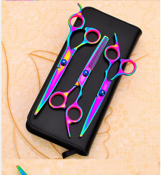 KFX-8204349 Professional Pet Grooming Scissors Set - 17.5 cm 4CR Material with Thinning Rate 20%-30% & Accessories