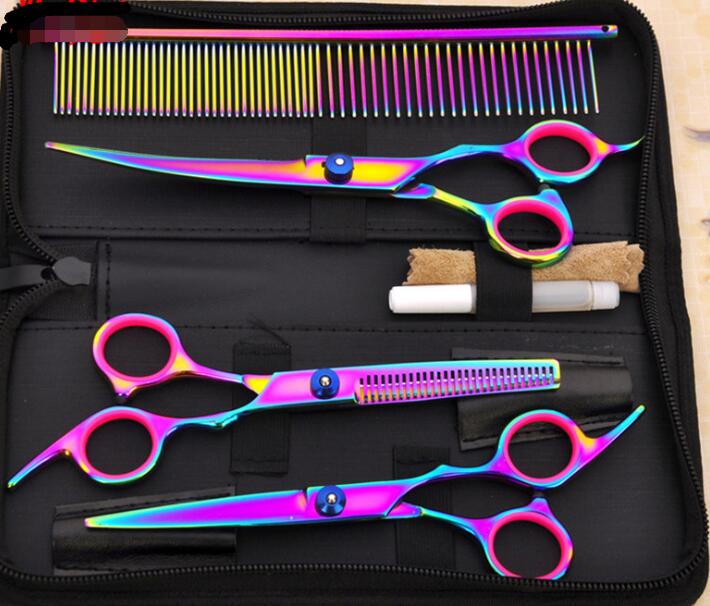KFX-8204349 Professional Pet Grooming Scissors Set - 17.5 cm 4CR Material with Thinning Rate 20%-30% & Accessories