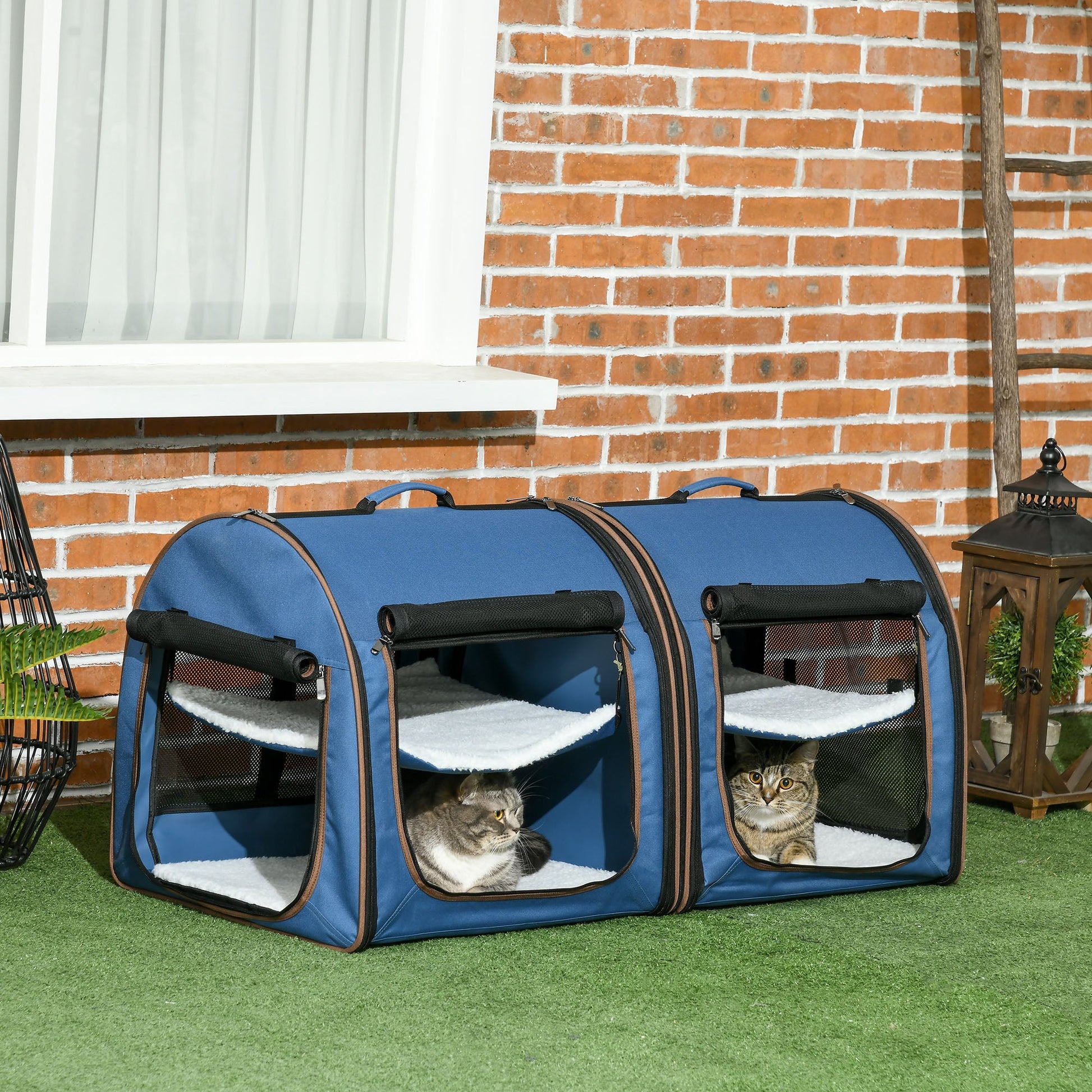 KFX-8204989 Portable Soft-Sided Cat Carrier with Double Enclosure and Mesh Windows for Comfortable Travel