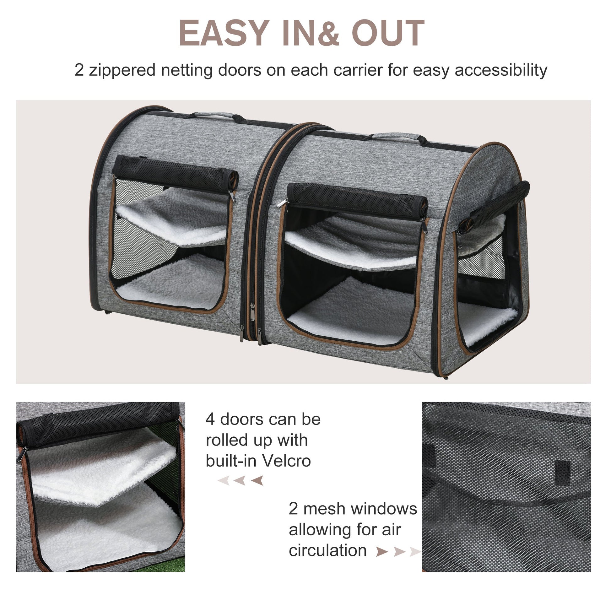 KFX-8204989 Portable Soft-Sided Cat Carrier with Double Enclosure and Mesh Windows for Comfortable Travel