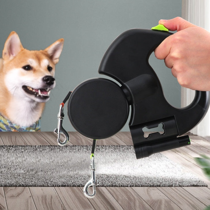 KFX-8208317 Retractable Dual Dog Leash with 360-Degree Swivel, Reflective Handle, and Built-in Light for Small Dogs