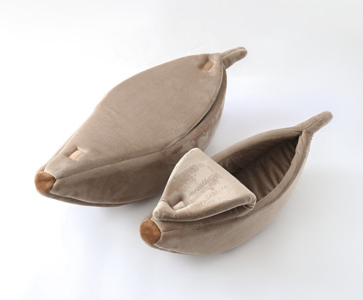 KFX-8208573 Cozy Banana-Shaped Pet Bed with Soft Plush Fabric for Dogs and Cats
