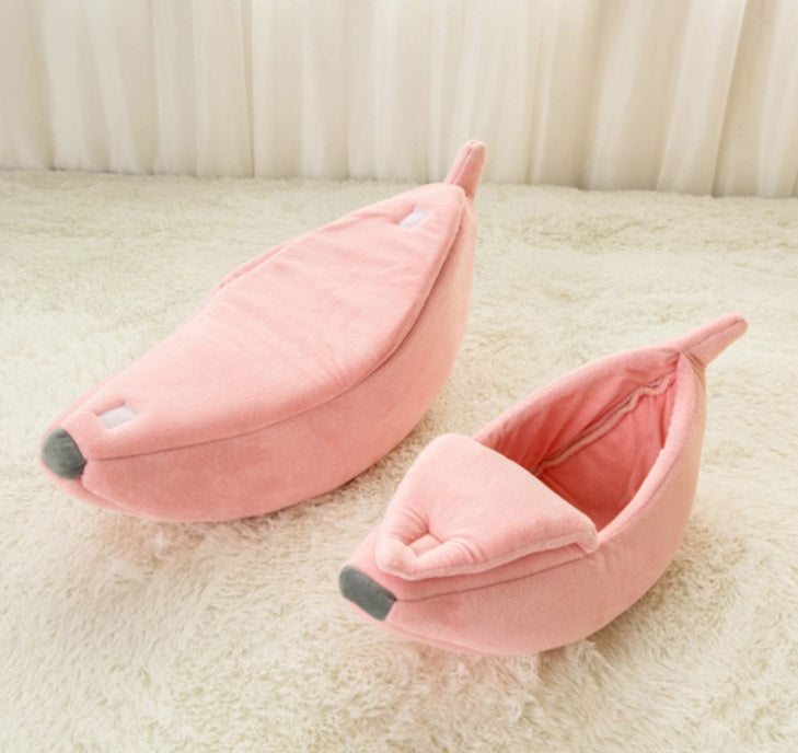 KFX-8208573 Cozy Banana-Shaped Pet Bed with Soft Plush Fabric for Dogs and Cats