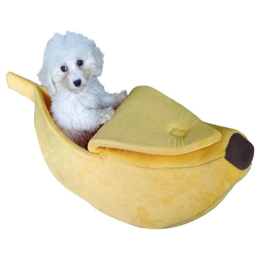 KFX-8208573 Cozy Banana-Shaped Pet Bed with Soft Plush Fabric for Dogs and Cats