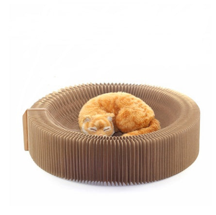 KFX-8208701 Foldable Corrugated Paper Cat Scratch Board and Toy with Cat Bowl – Φ-50cm
