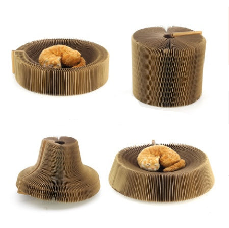 KFX-8208701 Foldable Corrugated Paper Cat Scratch Board and Toy with Cat Bowl – Φ-50cm