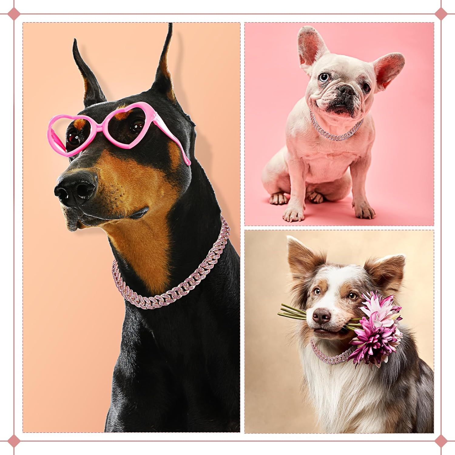 KFX-8209981 Elegant Metal Pet Necklace with Crystal Accents for Small to Large Dogs and Cats