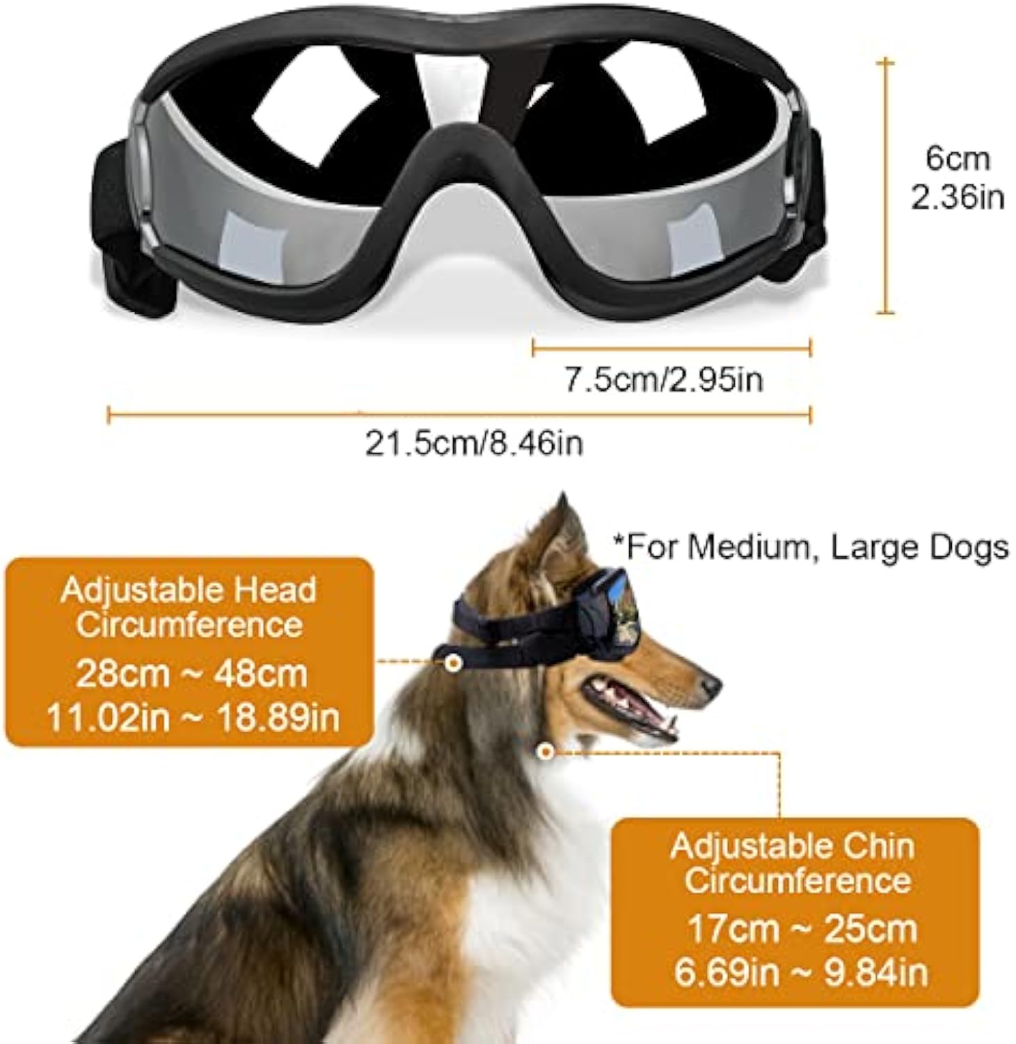 KFX-8212669 Windproof Dog Sunglasses for Large and Medium Breeds with Sun Protection and Anti-Fog Lens