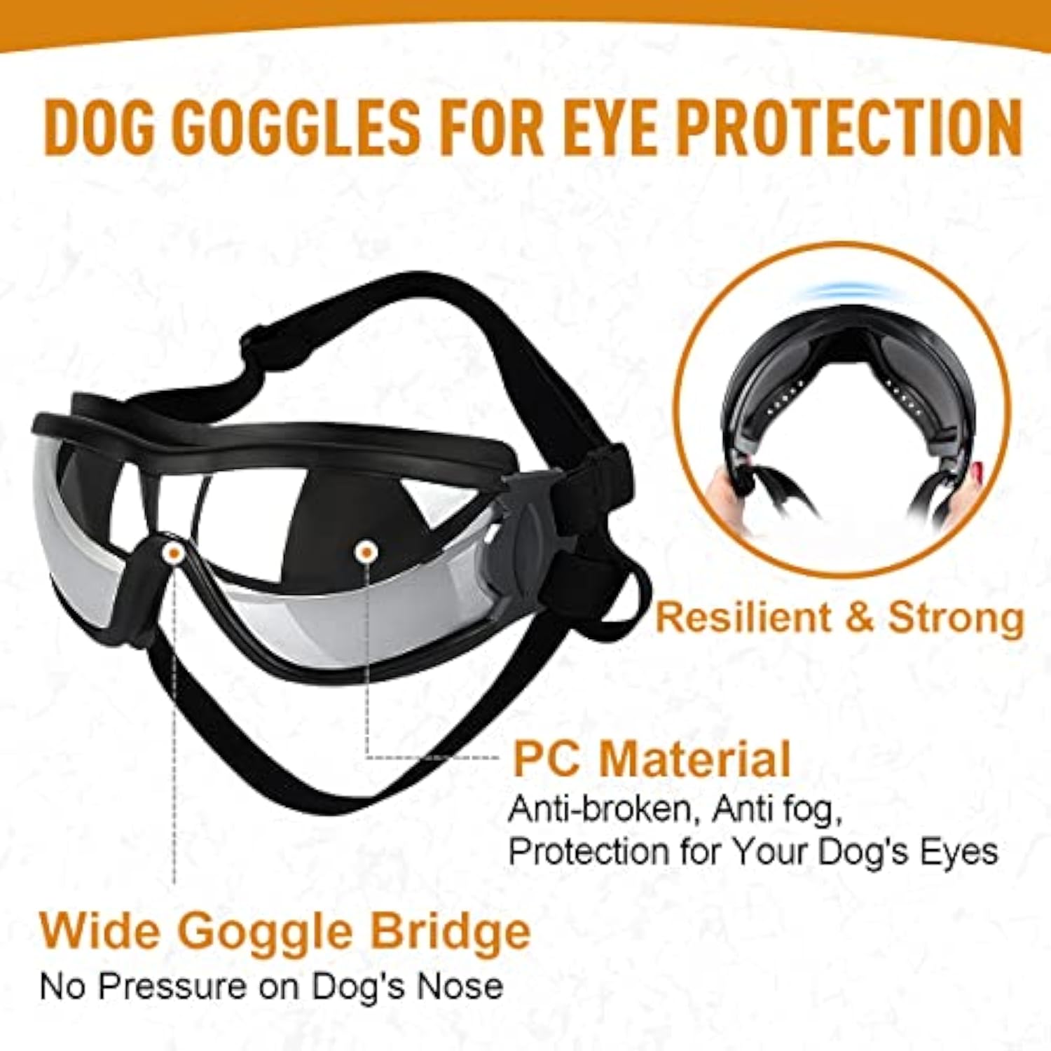 KFX-8212669 Windproof Dog Sunglasses for Large and Medium Breeds with Sun Protection and Anti-Fog Lens