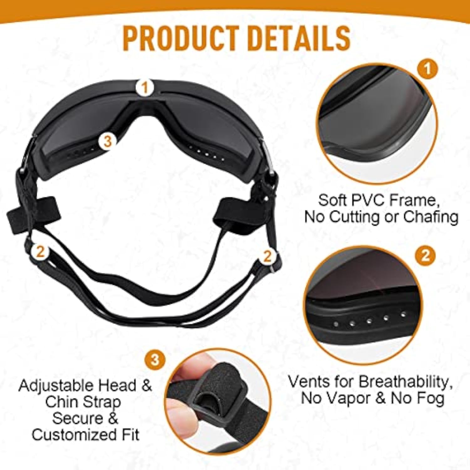 KFX-8212669 Windproof Dog Sunglasses for Large and Medium Breeds with Sun Protection and Anti-Fog Lens