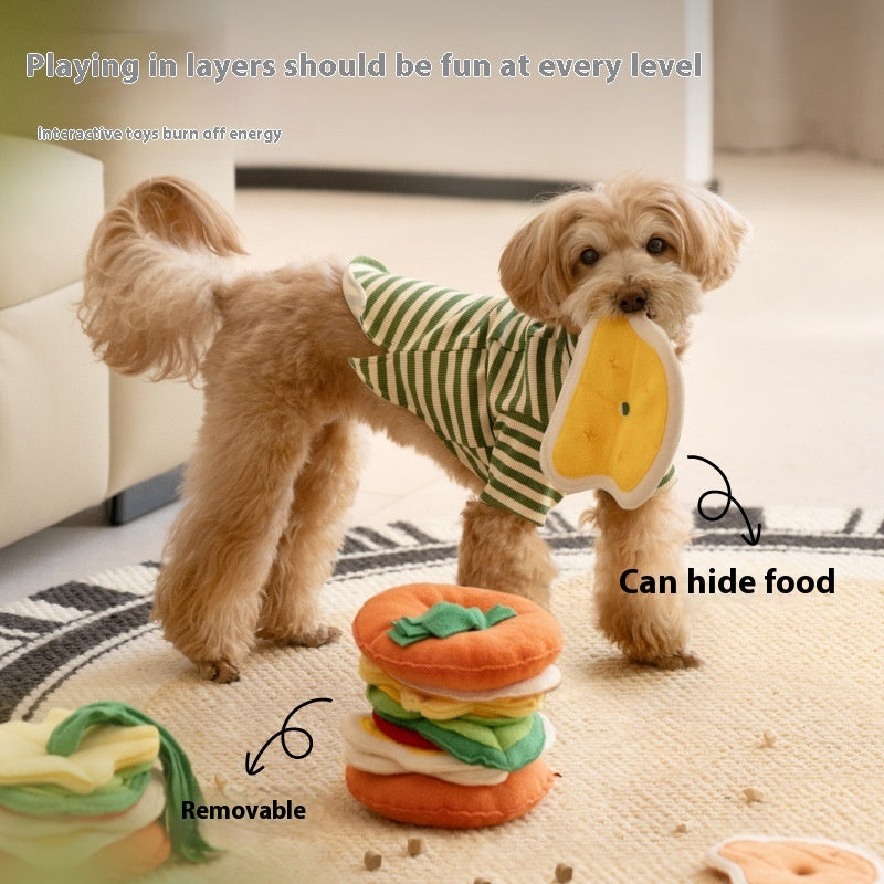 KFX-8215101 Colorful Hamburger Toy for Dogs | Educational Leakage Toy Made of Polar Fleece, Sponge, and Pearl Cotton