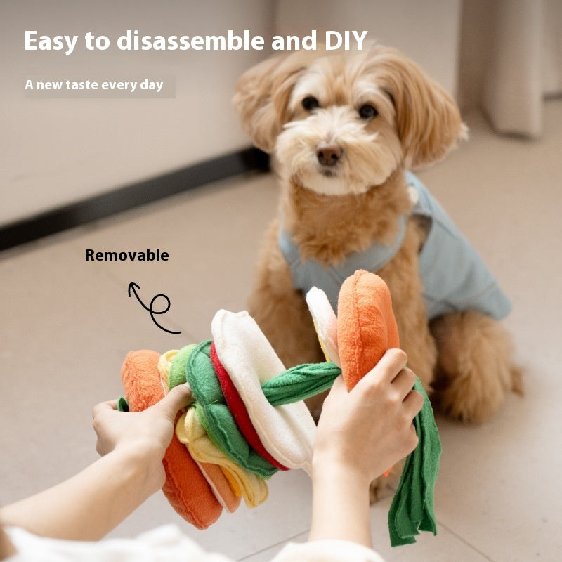 KFX-8215101 Colorful Hamburger Toy for Dogs | Educational Leakage Toy Made of Polar Fleece, Sponge, and Pearl Cotton