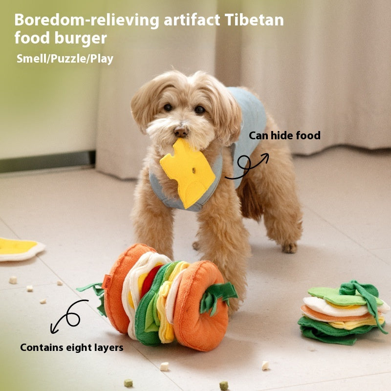 KFX-8215101 Colorful Hamburger Toy for Dogs | Educational Leakage Toy Made of Polar Fleece, Sponge, and Pearl Cotton