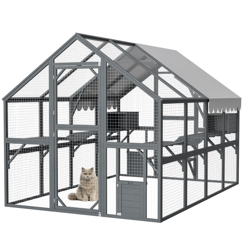 KFX-8217917 Extra Spacious Outdoor Cat Enclosure with Weather-Resistant Roof and Cat Climbing Features