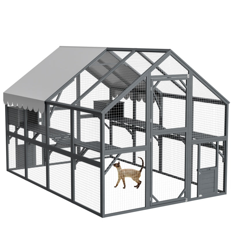 KFX-8217917 Extra Spacious Outdoor Cat Enclosure with Weather-Resistant Roof and Cat Climbing Features