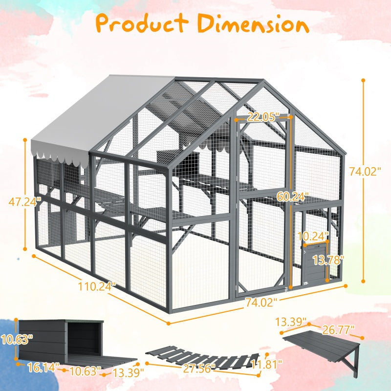 KFX-8217917 Extra Spacious Outdoor Cat Enclosure with Weather-Resistant Roof and Cat Climbing Features