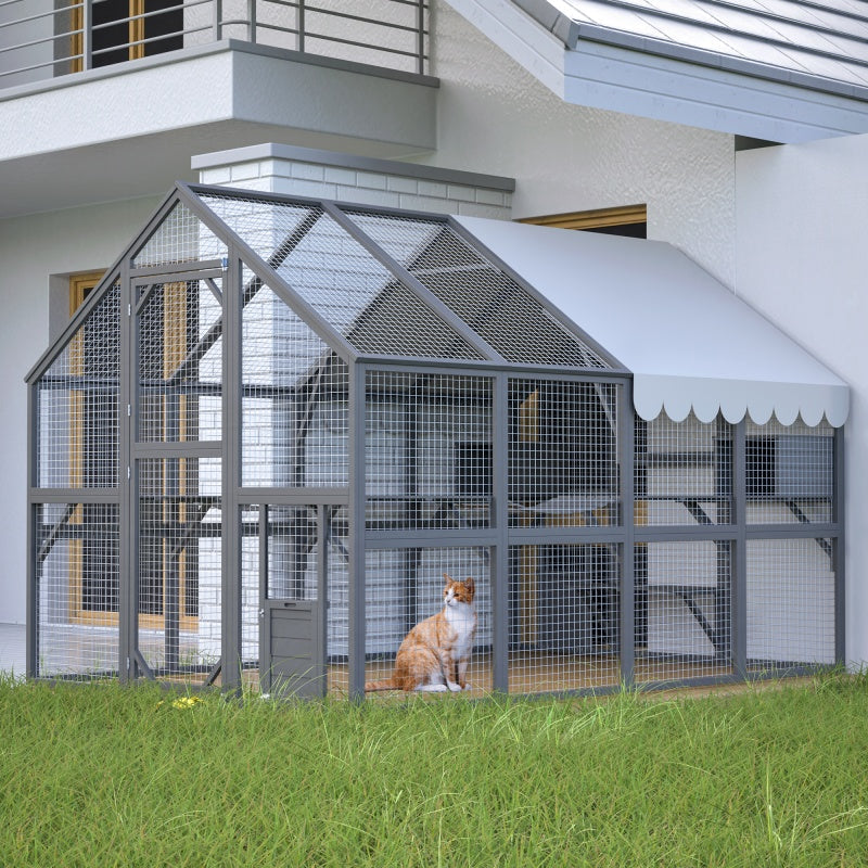 KFX-8217917 Extra Spacious Outdoor Cat Enclosure with Weather-Resistant Roof and Cat Climbing Features