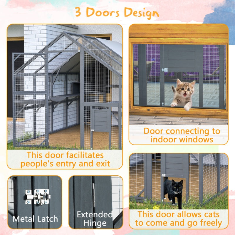 KFX-8217917 Extra Spacious Outdoor Cat Enclosure with Weather-Resistant Roof and Cat Climbing Features