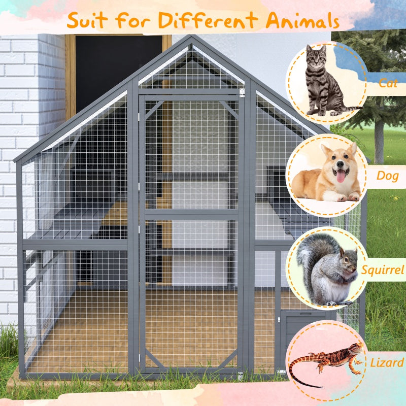 KFX-8217917 Extra Spacious Outdoor Cat Enclosure with Weather-Resistant Roof and Cat Climbing Features