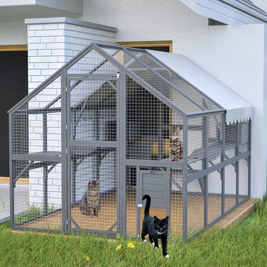 KFX-8217917 Extra Spacious Outdoor Cat Enclosure with Weather-Resistant Roof and Cat Climbing Features