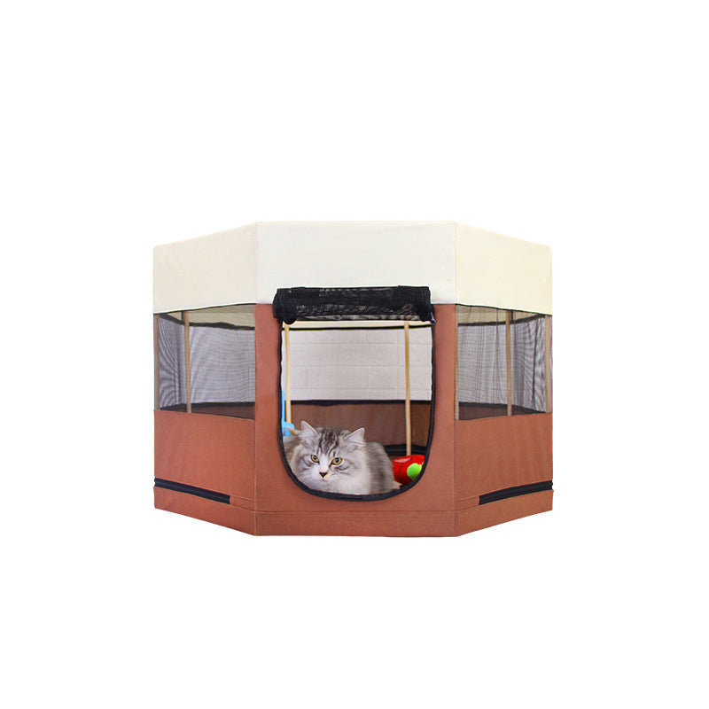 KFX-8218301 Solid Wood Octagonal Cat Kennel with Waterproof 600D Oxford Cloth and Scratch Resistance