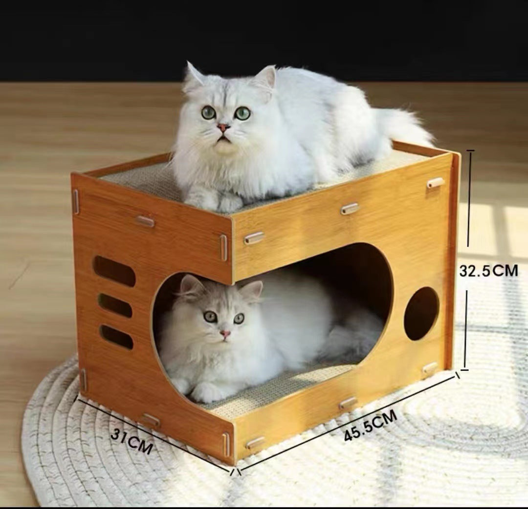 KFX-8220221 Vertical Double Layer Cat Scratch Board – Wear-resistant with Integrated Scraper, Bamboo Pattern Design