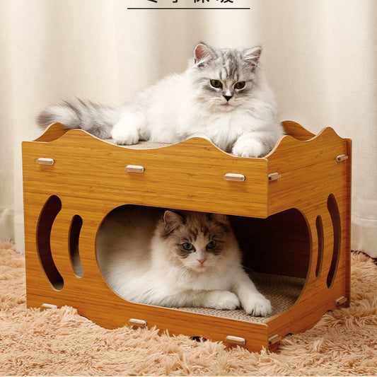 KFX-8220221 Vertical Double Layer Cat Scratch Board – Wear-resistant with Integrated Scraper, Bamboo Pattern Design