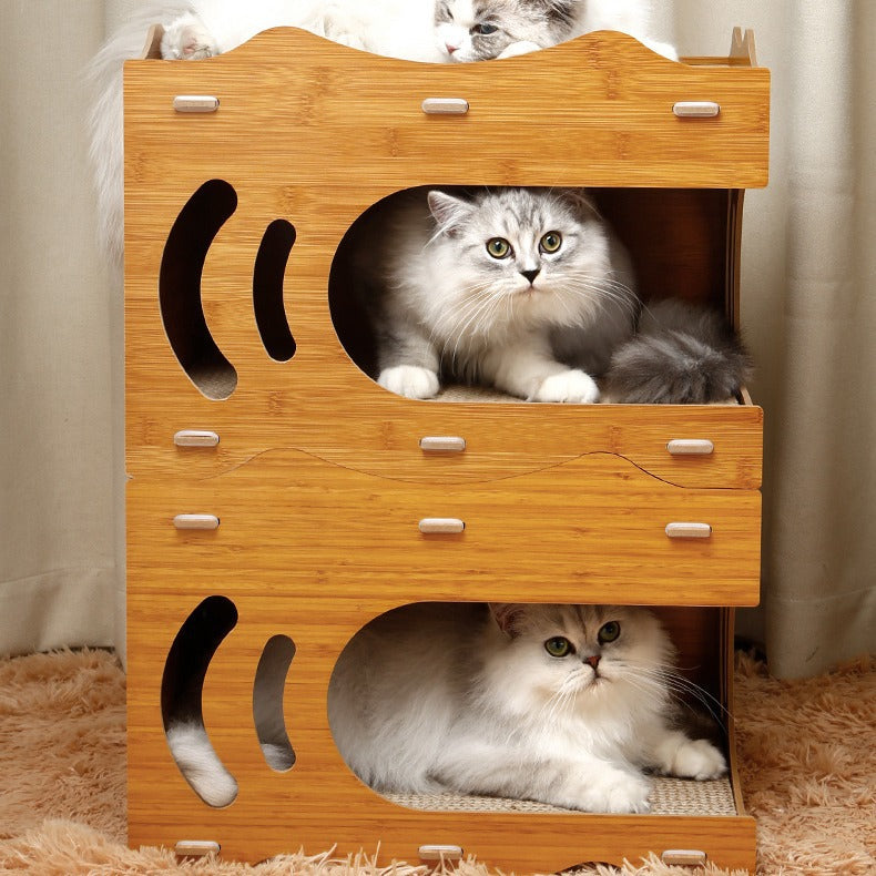 KFX-8220221 Vertical Double Layer Cat Scratch Board – Wear-resistant with Integrated Scraper, Bamboo Pattern Design