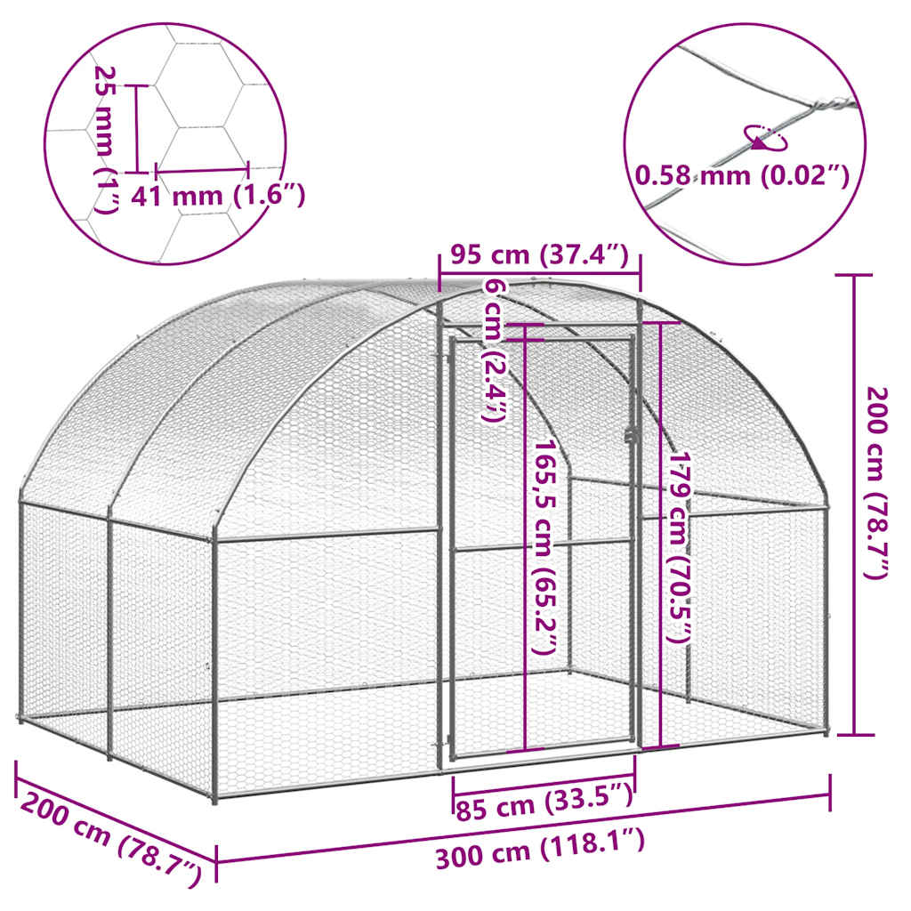 KFX-8221629 Galvanized Steel Outdoor Chicken Coop with Spacious Run - 3x2x2 m Enclosure for Poultry