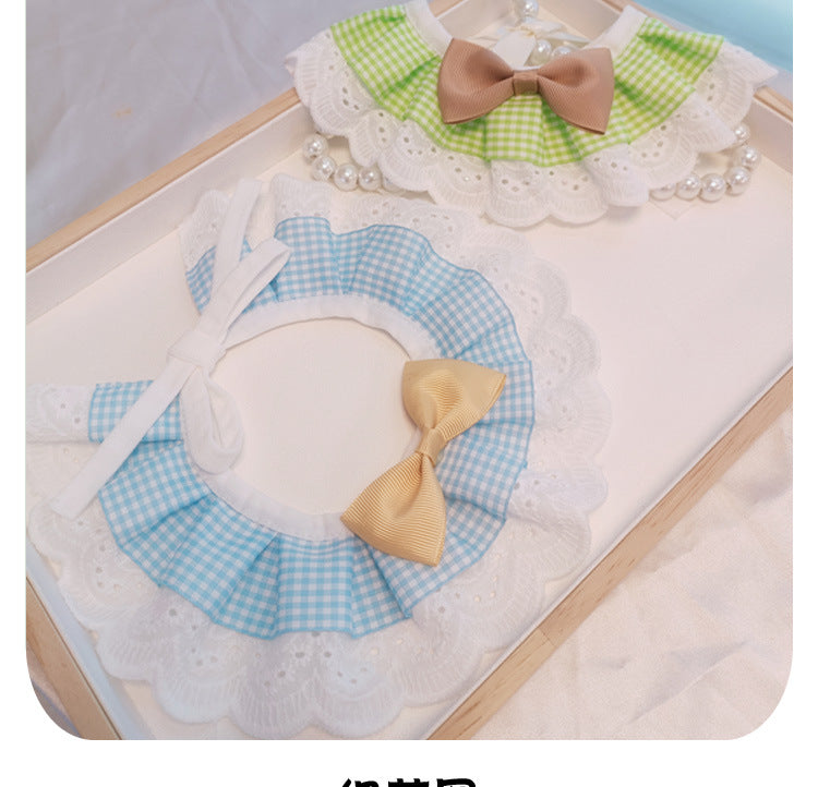 KFX-8222269 Cute Bow Bib for Small Dogs - Fresh Green & Blue Polyester/Cotton with Sizes XS to L
