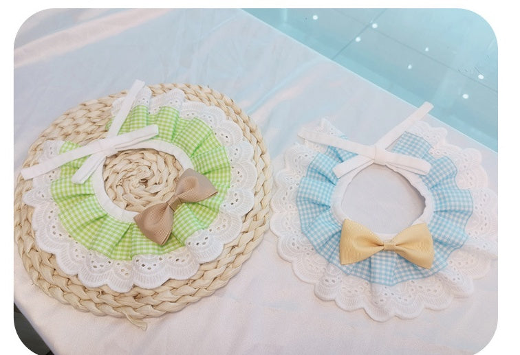 KFX-8222269 Cute Bow Bib for Small Dogs - Fresh Green & Blue Polyester/Cotton with Sizes XS to L