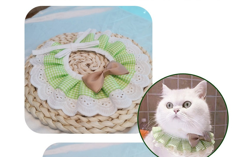 KFX-8222269 Cute Bow Bib for Small Dogs - Fresh Green & Blue Polyester/Cotton with Sizes XS to L