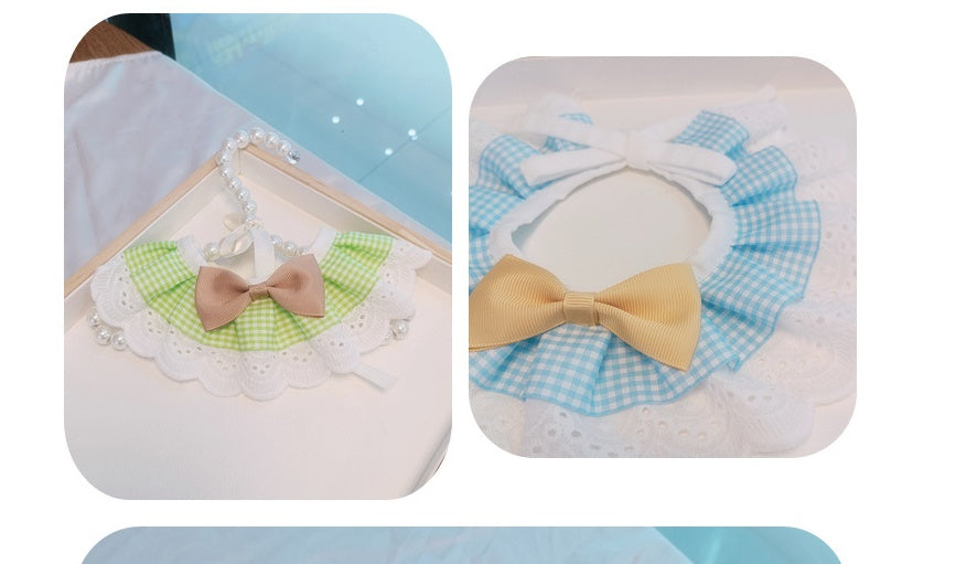 KFX-8222269 Cute Bow Bib for Small Dogs - Fresh Green & Blue Polyester/Cotton with Sizes XS to L