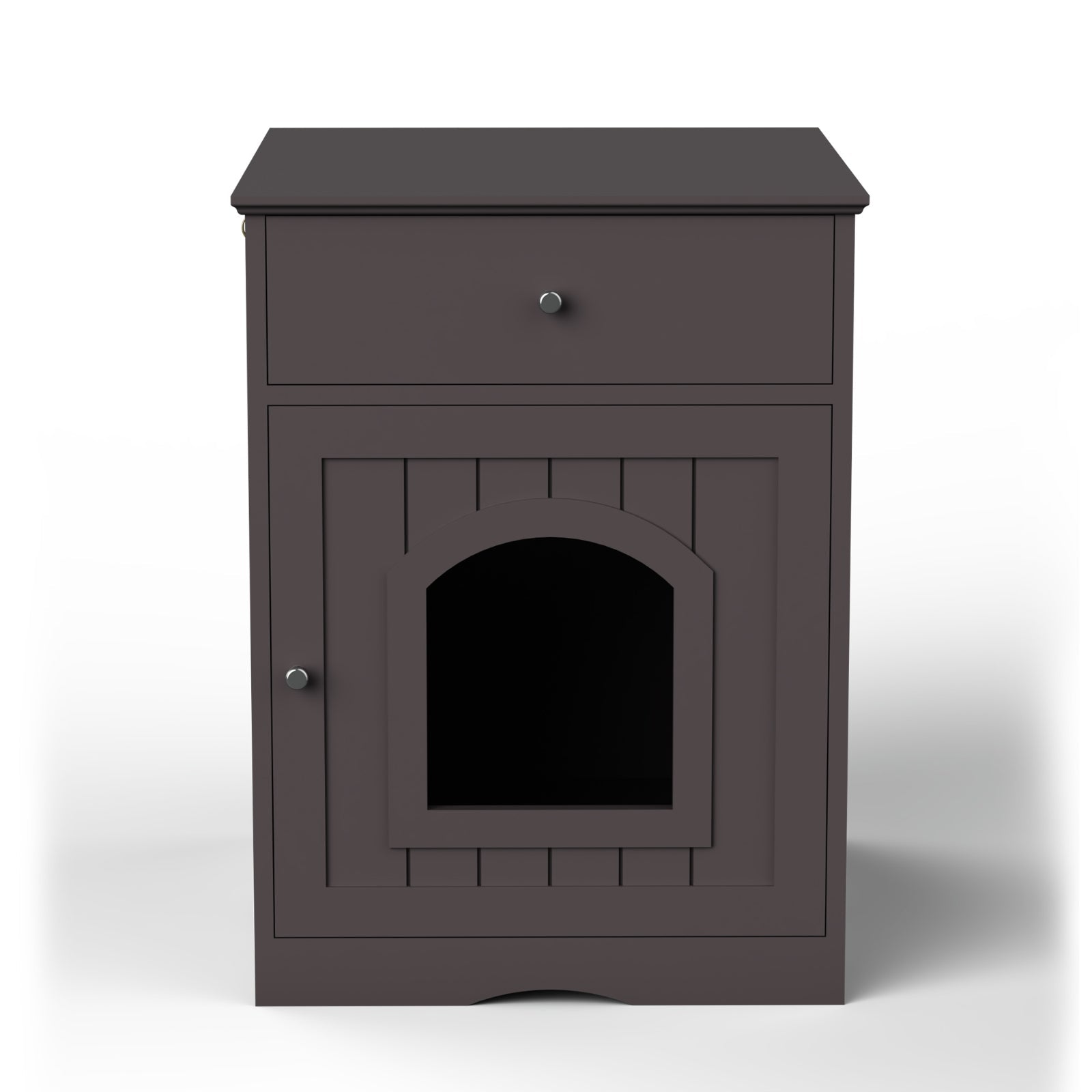 KFX-8223677 Wooden Cat Litter Box Enclosure with Drawer and Side Table - Indoor Pet Crate (Brown)