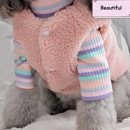 KFX-8224445 Cozy Cotton Vest for Small Dogs and Cats - Soft Lamb Wool, Solid Color, Available in Pink and Brown