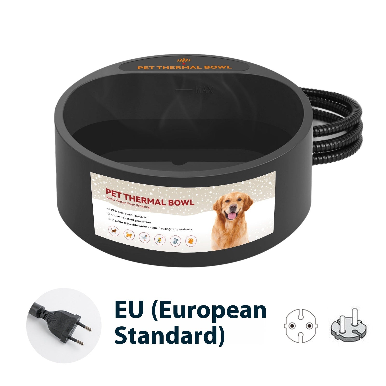 KFX-8225981 Heating Pet Bowl with Constant Temperature - 2.2L Capacity, Black, 35W, ABS Material