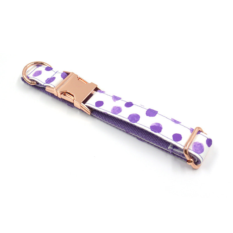 KFX-8227773 Purple Polka Dot Pet Collar with Rose Gold Accents - Scalable Cloth Design, Multiple Sizes Available