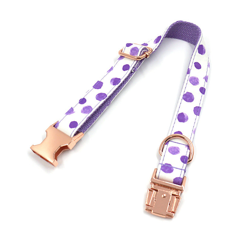 KFX-8227773 Purple Polka Dot Pet Collar with Rose Gold Accents - Scalable Cloth Design, Multiple Sizes Available