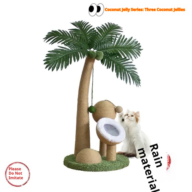KFX-8229053 Tropical Rainforest Cat Climbing Frame - Wooden Coconut Tree Design, Green & Amber, 40x40x72 cm