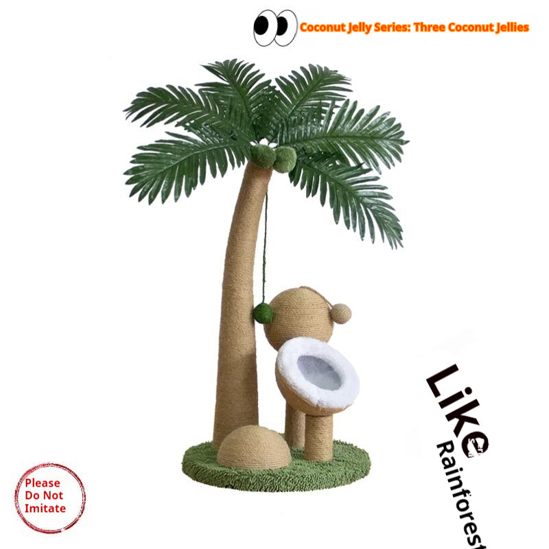 KFX-8229053 Tropical Rainforest Cat Climbing Frame - Wooden Coconut Tree Design, Green & Amber, 40x40x72 cm