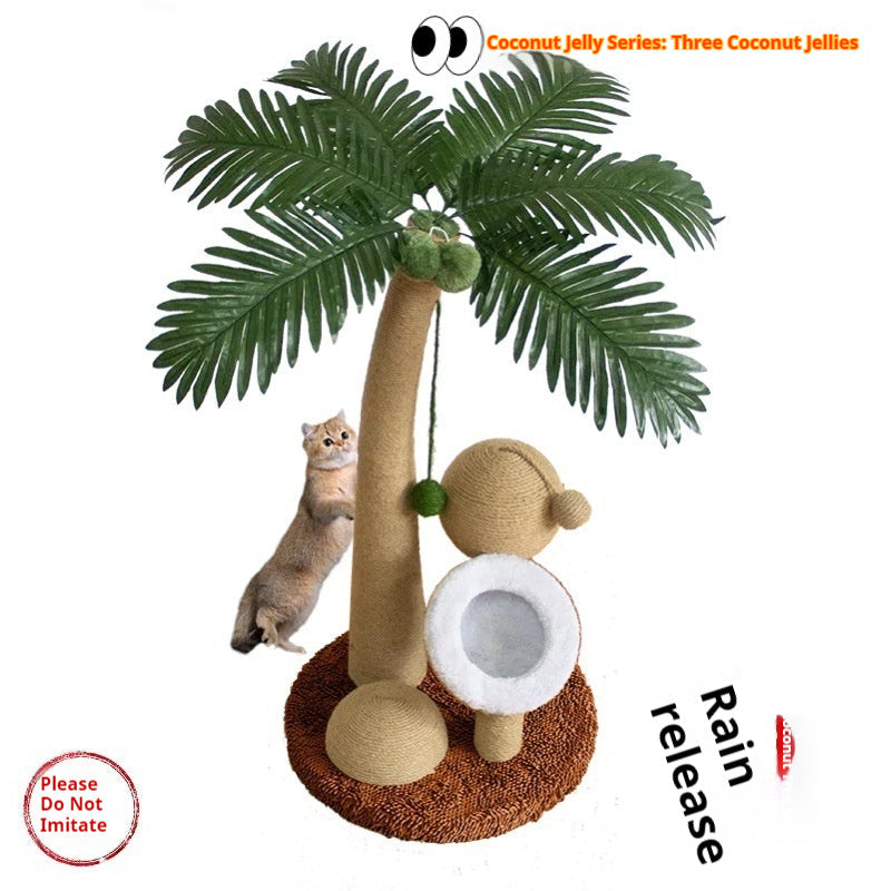 KFX-8229053 Tropical Rainforest Cat Climbing Frame - Wooden Coconut Tree Design, Green & Amber, 40x40x72 cm